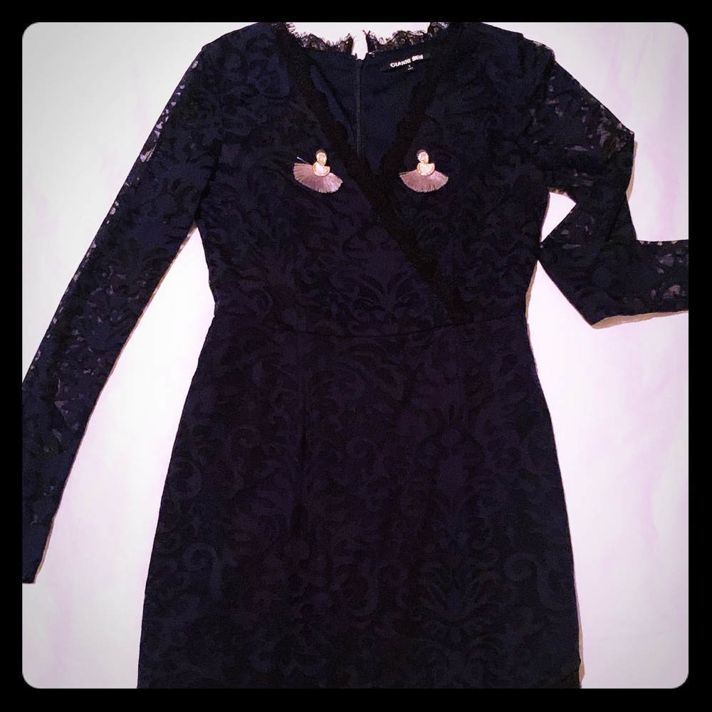 Lace Navy Blue low cut cocktail dress.